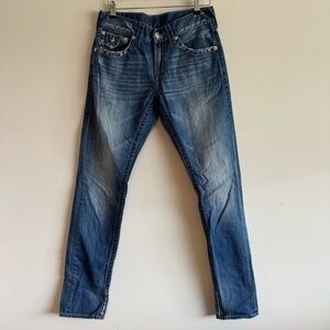 True Religion Big T Flap distressed slim blue jeans size 30